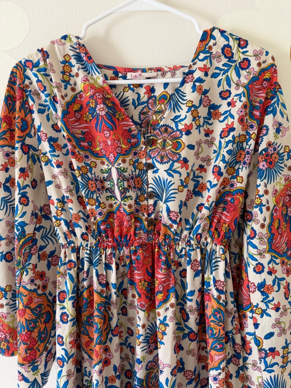 EUC Boemo Anthropologie Bell Sleeve Boho Kimono Maxi Dress Cream Multi Floral - Picture 3 of 12